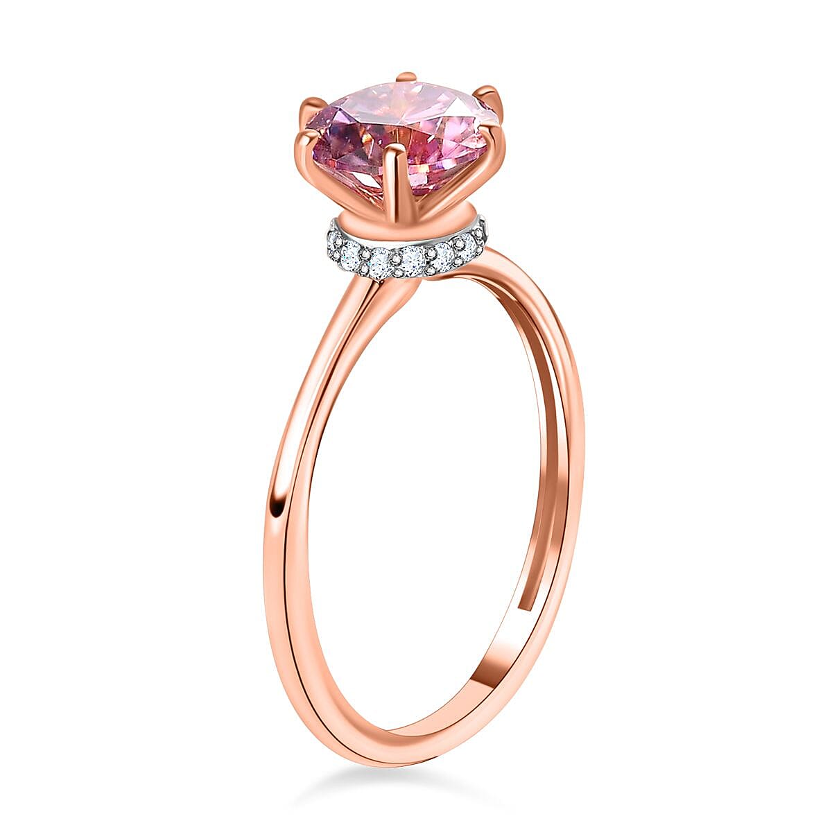 9K Rose Gold Pink Moissanite & Moissanite Ring 1.33 Ct