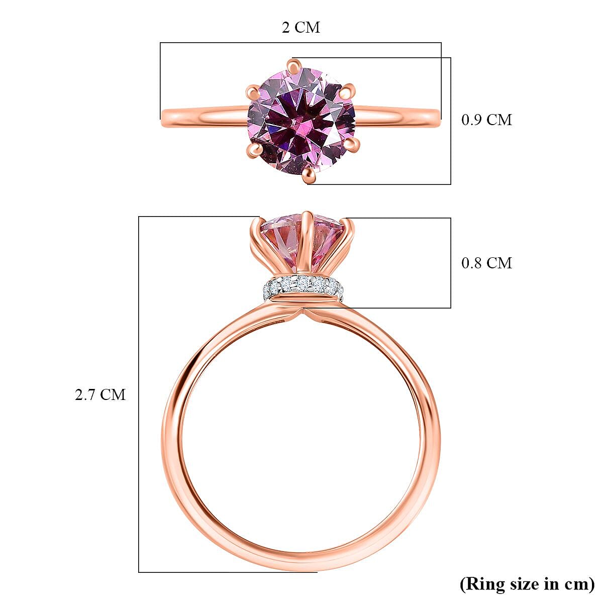9K Rose Gold Pink Moissanite & Moissanite Ring 1.33 Ct