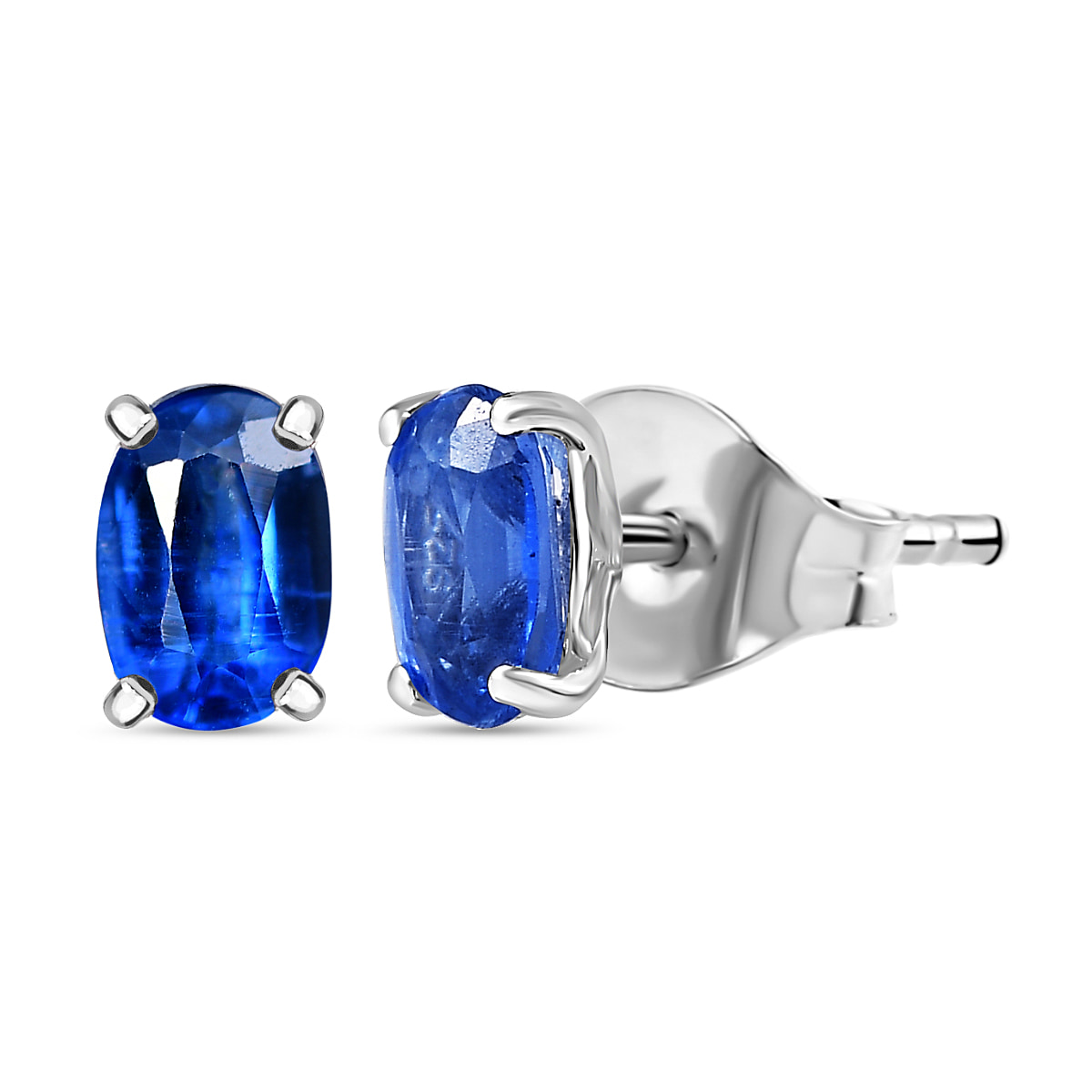 Natural Himalayan Kyanite Solitaire Stud Earrings in Platinum Overlay Sterling Silver 1.26 Ct.