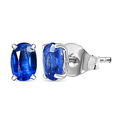 Kyanite Solitaire Stud Push Post Earring in Platinum Overlay Sterling Silver 1.22 ct 1.258 Ct.