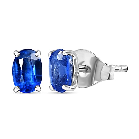 Natural Himalayan Kyanite Solitaire Stud Earrings With Push Back in Platinum Overlay Sterling Silver 1.26 Ct.