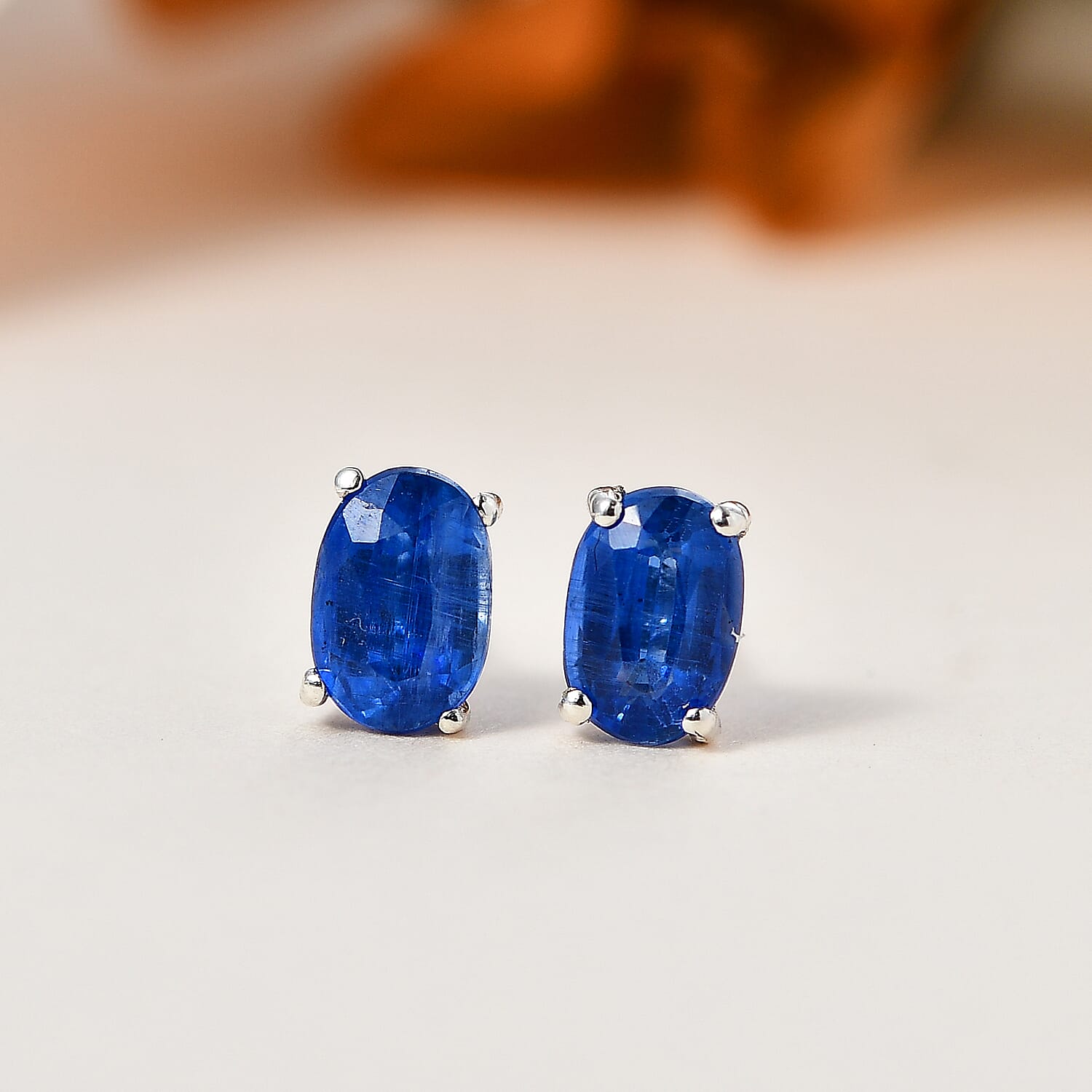 Kyanite Solitaire Stud Push Post Earring in Platinum Overlay Sterling Silver 1.22 ct 1.258 Ct.