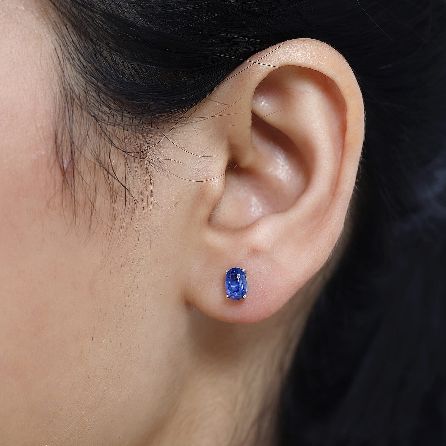 Kyanite Solitaire Stud Push Post Earring in Platinum Overlay Sterling Silver 1.22 ct 1.258 Ct.