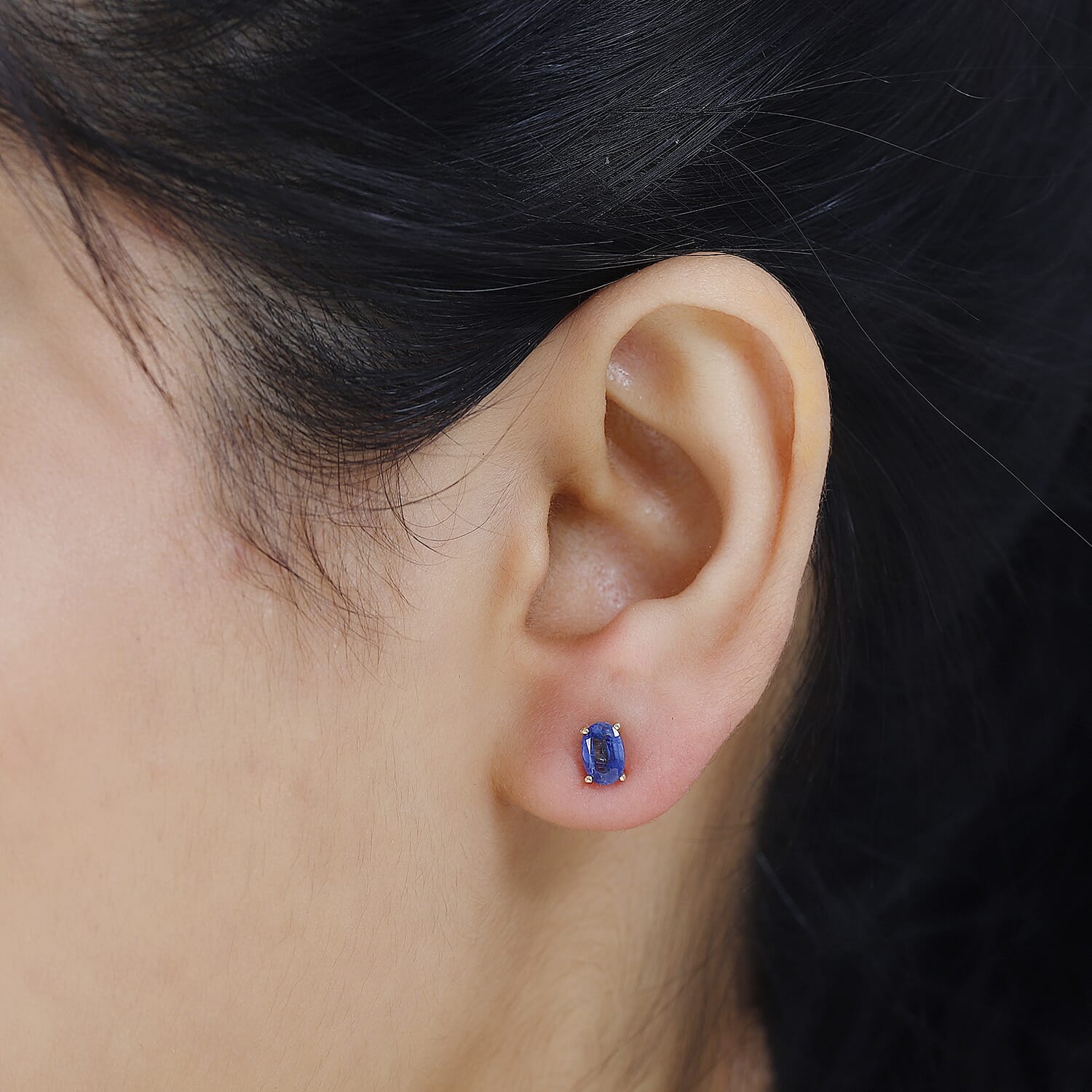 Natural Himalayan Kyanite Solitaire Stud Earrings in 18K Vermeil YG Plated Sterling Silver 1.20 Ct.