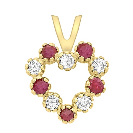 9K Yellow Gold  A   Red Cubic Zirconia ,  Cubic Zirconia  Pendant 0.10 ct,  Gold Wt. 0.45 Gms  0.100  Ct.