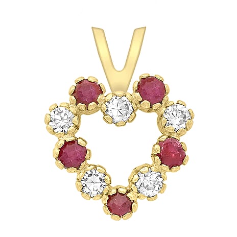 9K Yellow Gold  A   Red Cubic Zirconia ,  Cubic Zirconia  Pendant 0.10 ct,  Gold Wt. 0.45 Gms  0.100  Ct.