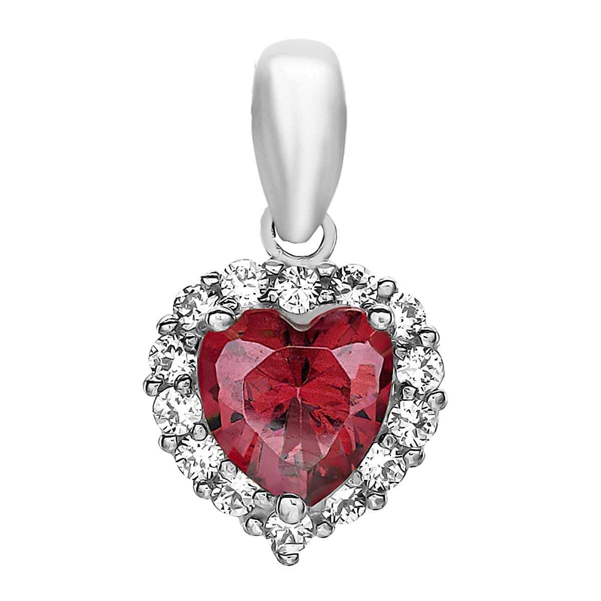 9K White Gold  A   Red Cubic Zirconia ,  Cubic Zirconia  Pendant 2.49 ct,  Gold Wt. 0.9 Gms  2.490  Ct.