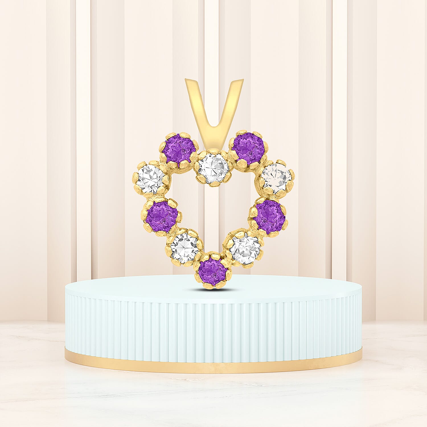 9K Yellow Gold  A   Purple Cubic Zirconia ,  Cubic Zirconia  Pendant 0.10 ct,  Gold Wt. 0.46 Gms  0.100  Ct.