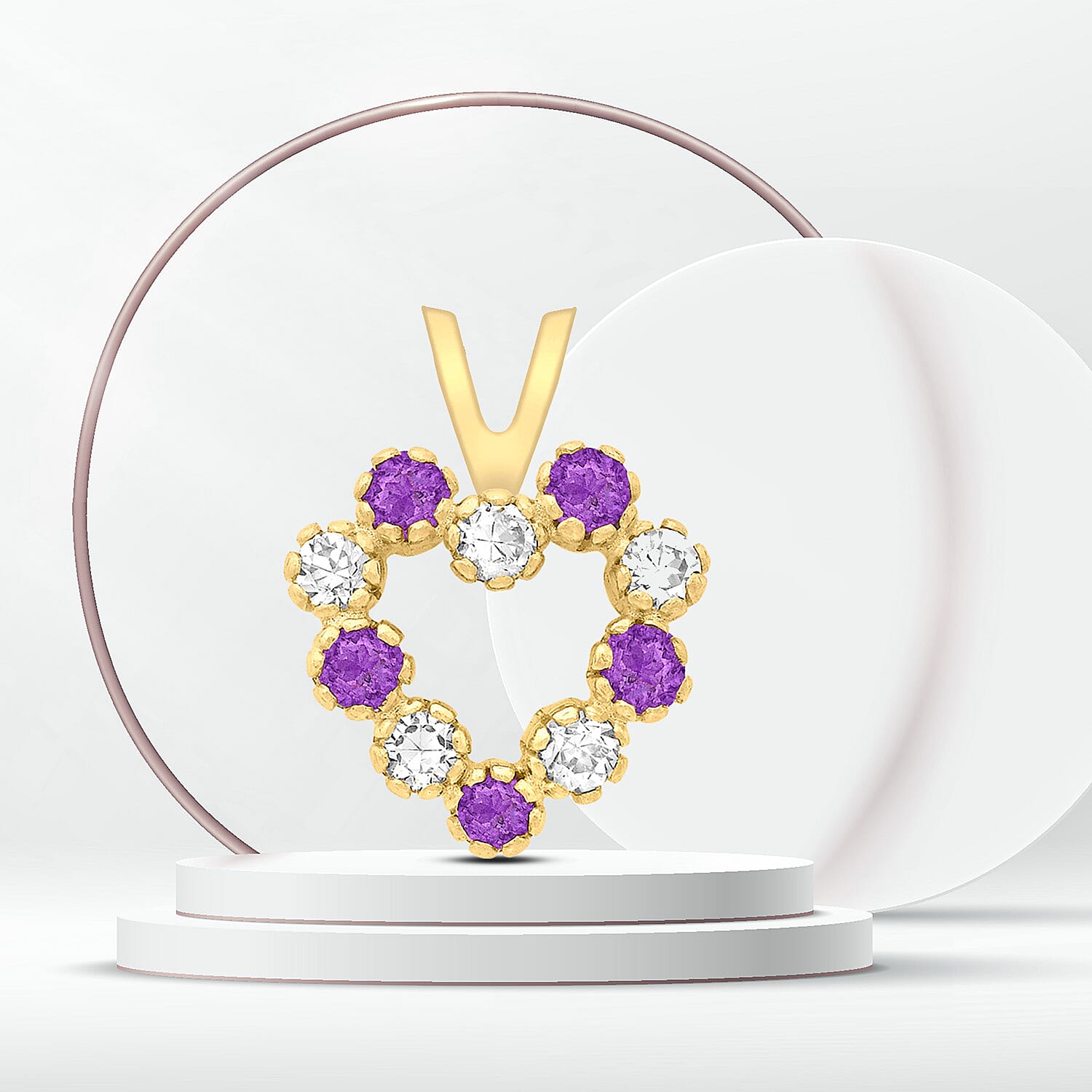 9K Yellow Gold  A   Purple Cubic Zirconia ,  Cubic Zirconia  Pendant 0.10 ct,  Gold Wt. 0.46 Gms  0.100  Ct.