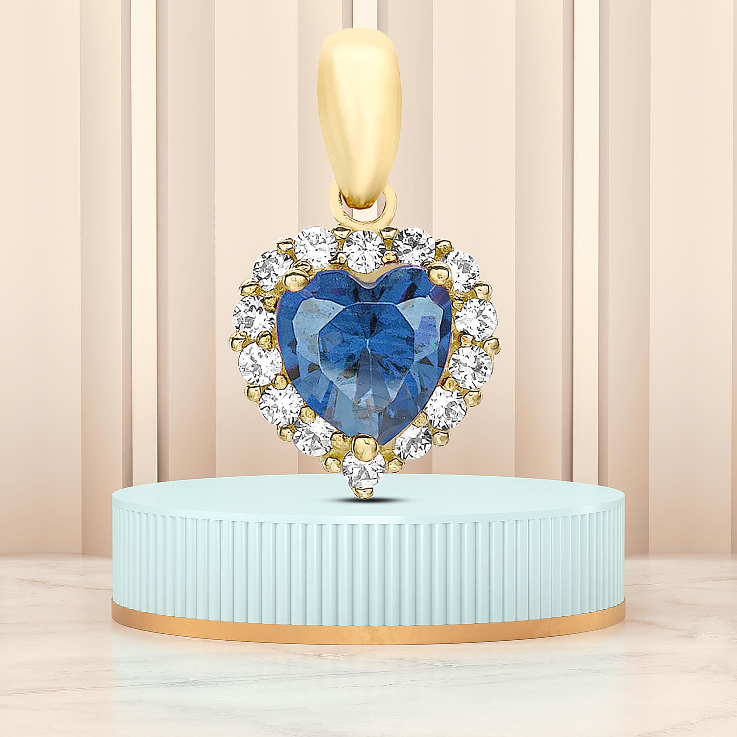 9K Yellow Gold  A   Blue Cubic Zirconia ,  Cubic Zirconia  Pendant 2.49 ct,  Gold Wt. 0.9 Gms  2.490  Ct.