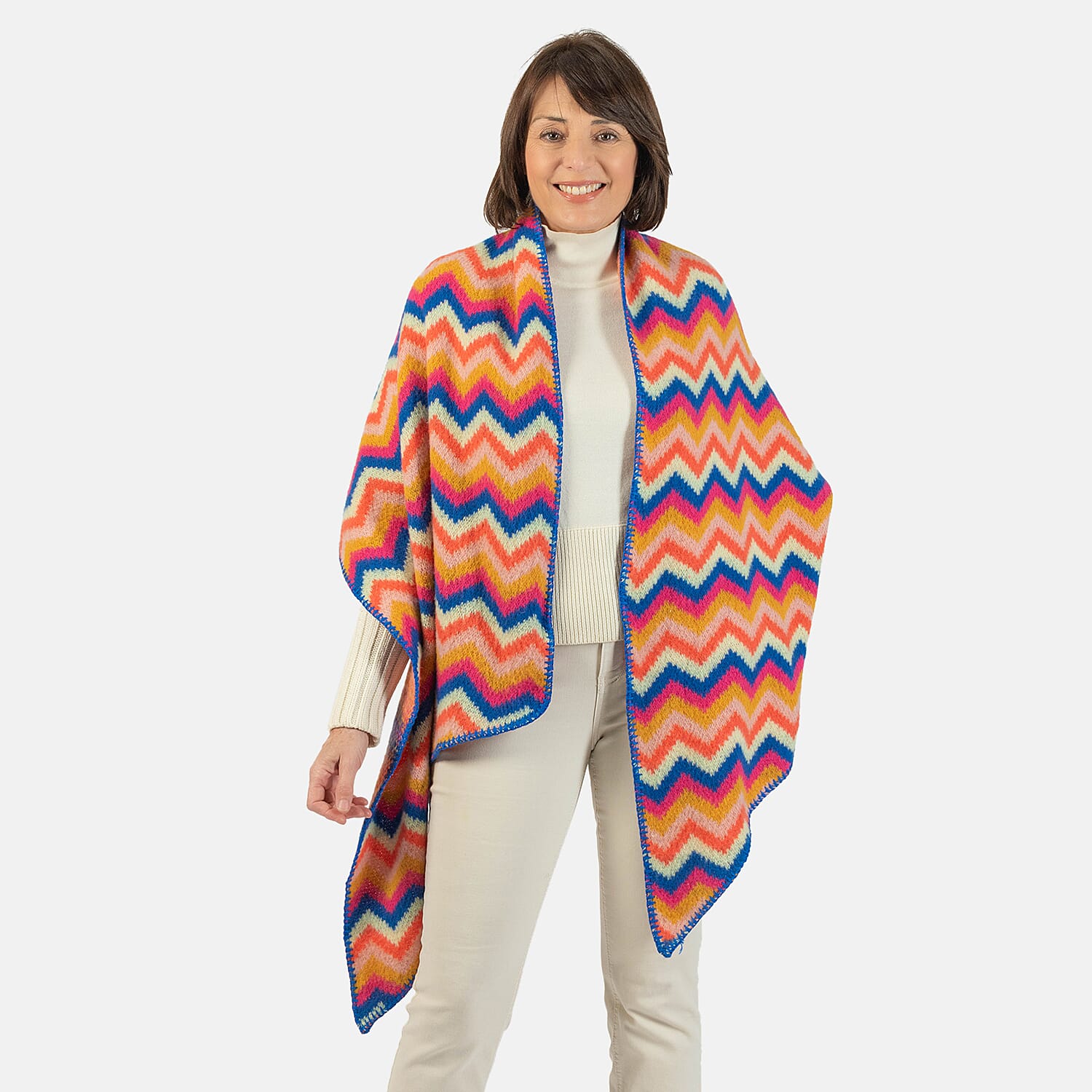 Wool Blend Bright Chevron Print Knitted Scarf