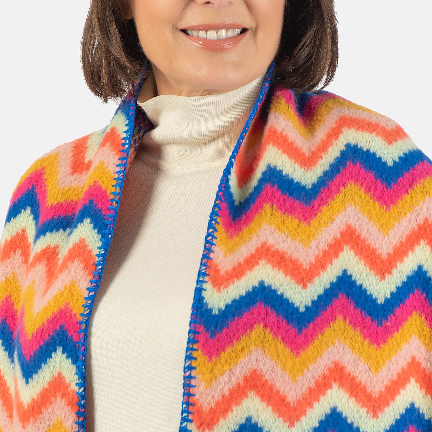 Wool Blend Bright Chevron Print Knitted Scarf