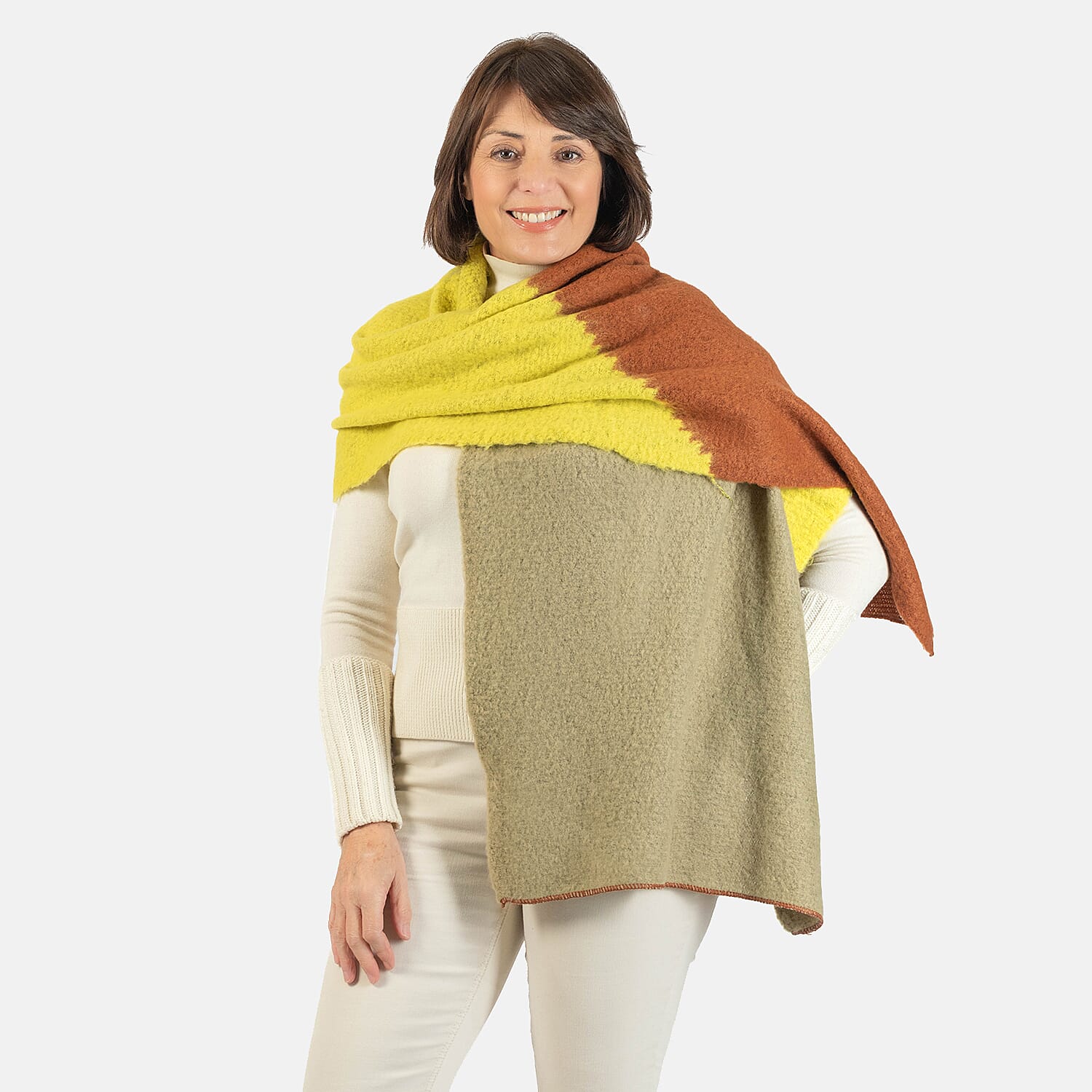 Wool Blend Diagonal Knitted Scarf - Lime Green