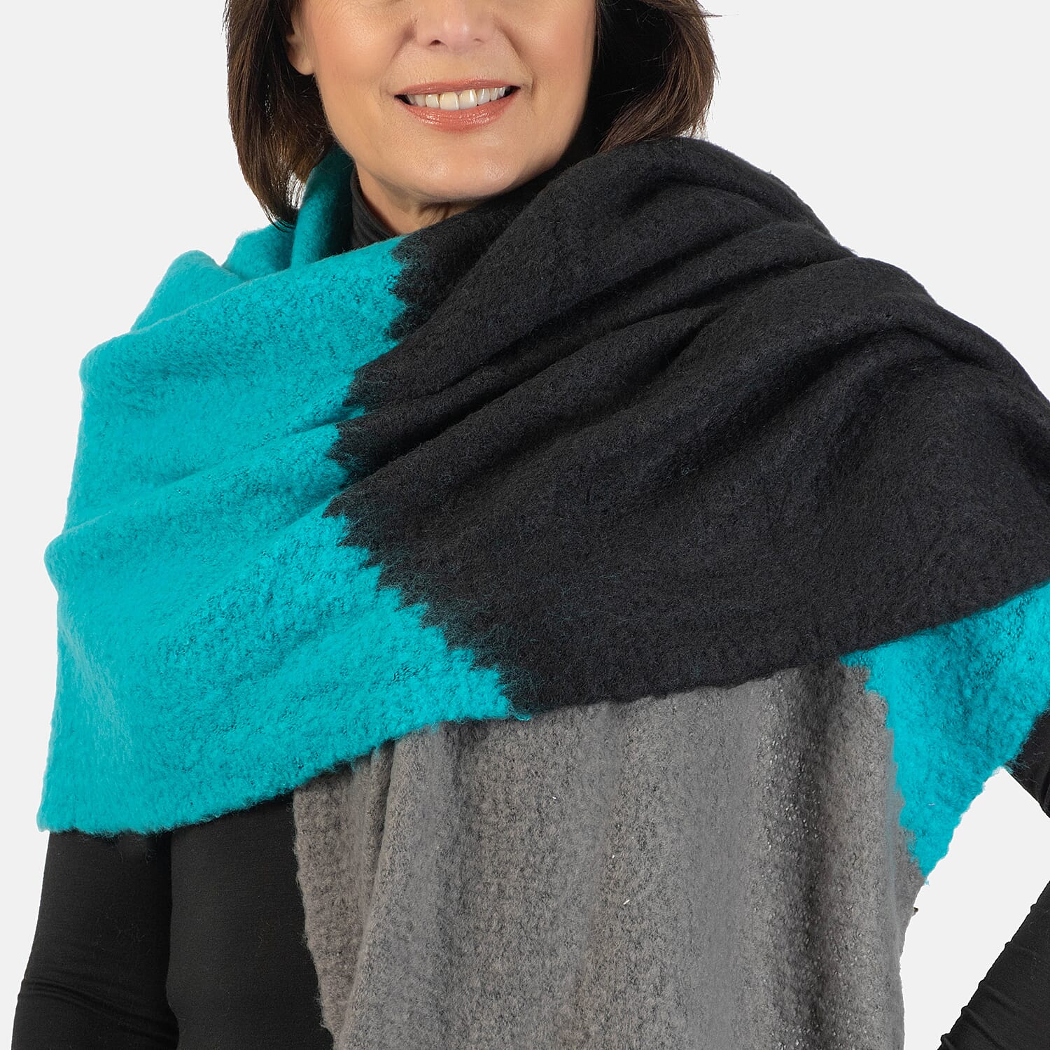 Wool Blend Diagonal Knitted Scarf - Lime Green