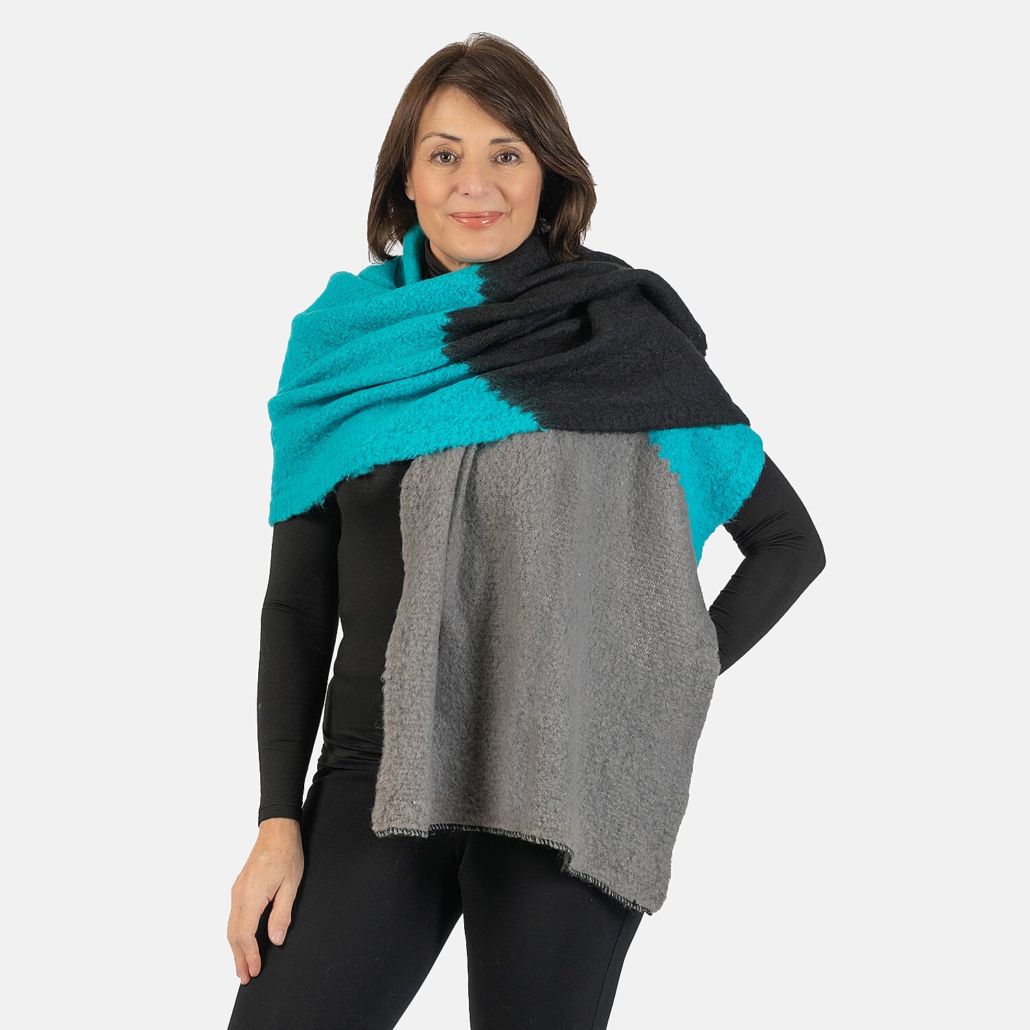 Wool Blend Diagonal Knitted Scarf - Lime Green