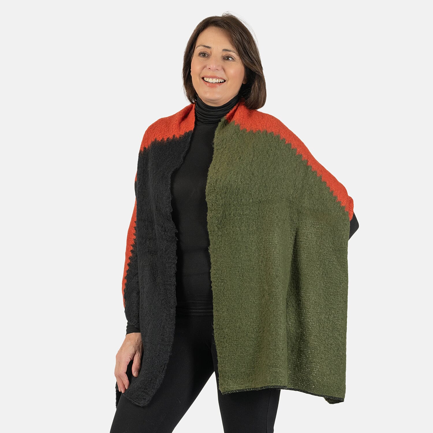 Wool Blend Diagonal Knitted Scarf - Burnt Orange