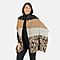 Wool Blend Leopard Print Stripe Knitted Scarf - Beige