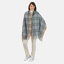 Large Check Soft Tassel Scarf - Beige