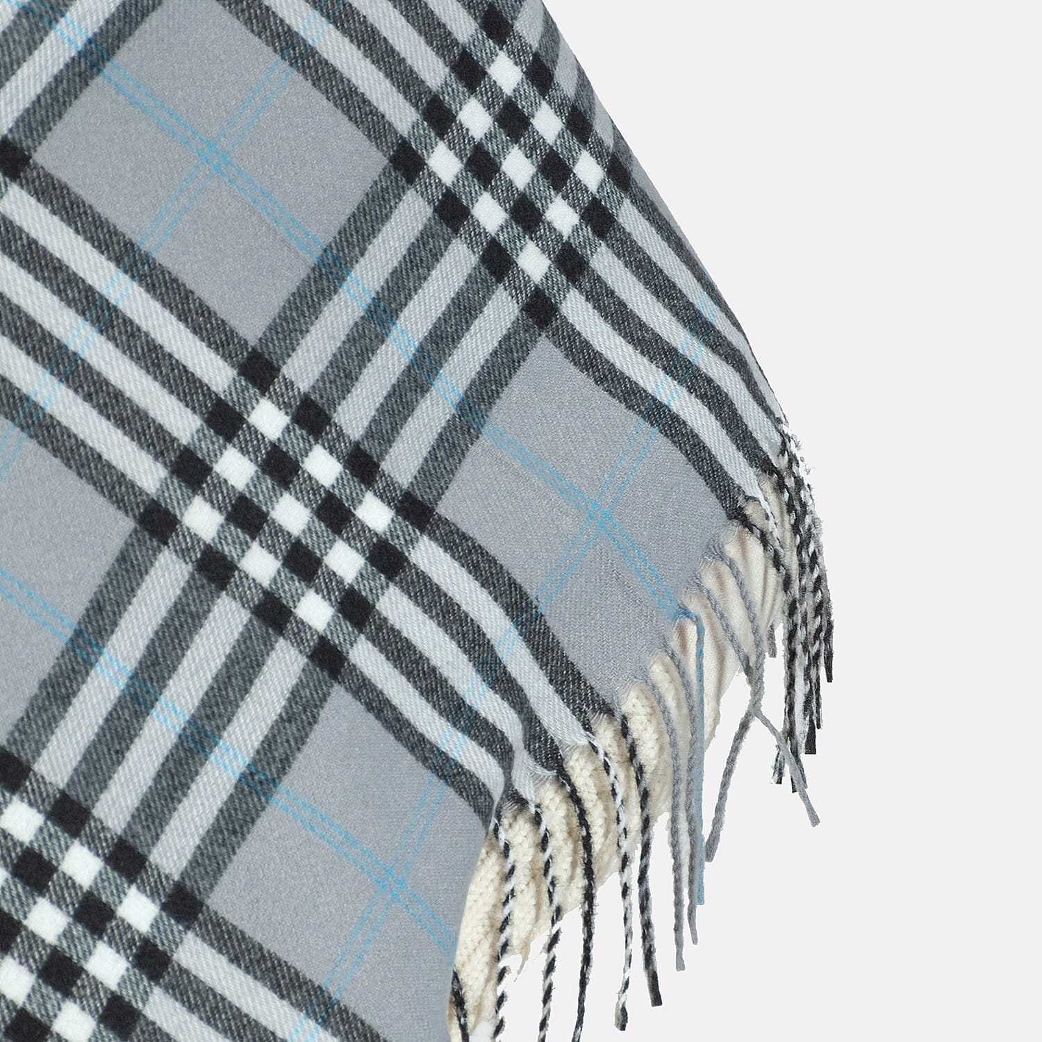 Designer Inspired - Large Check Soft Tassel Scarf - Grey