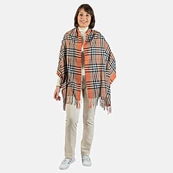 Large Check Soft Tassel Scarf - Beige