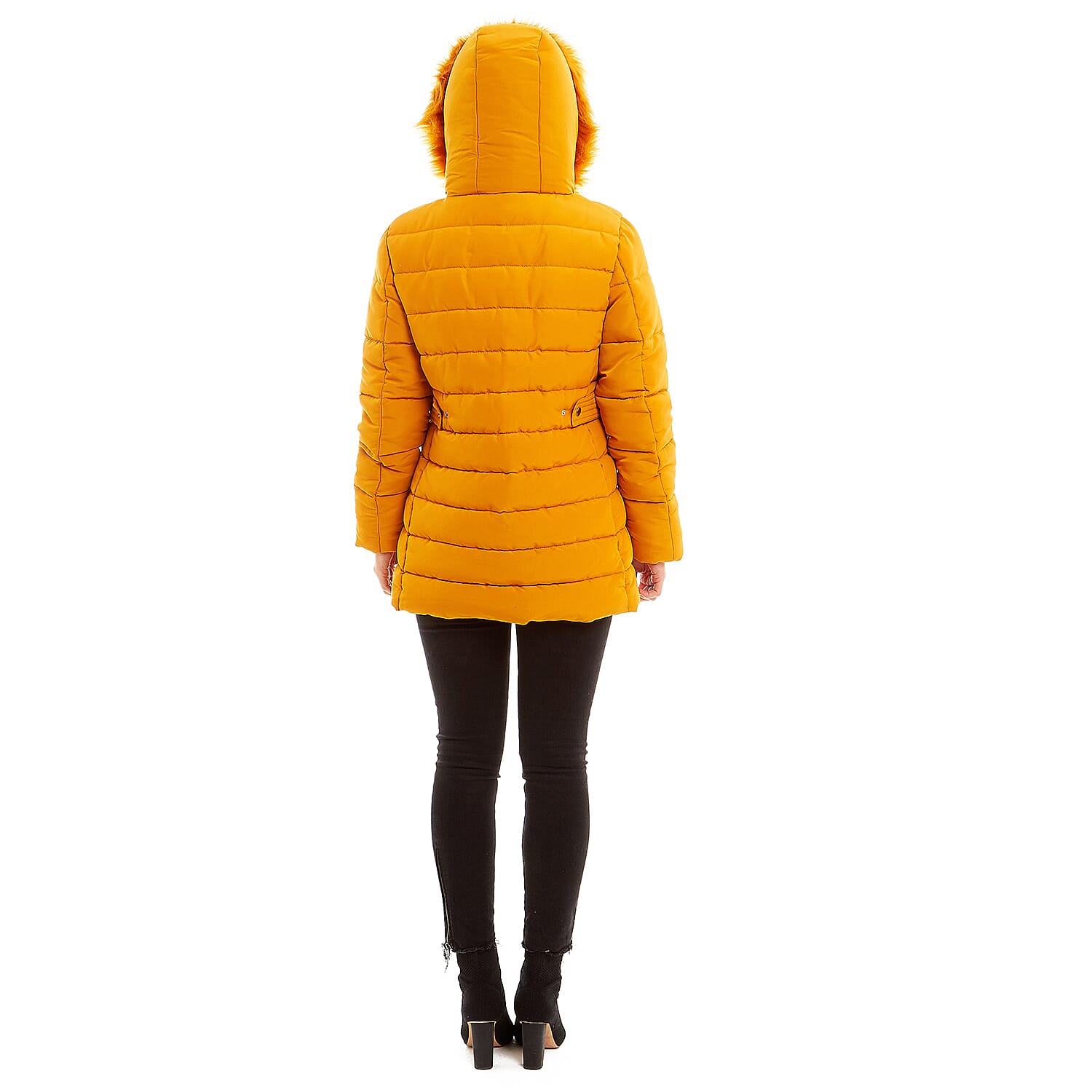 Padded Puffer Jacket with Faux Fur Hood Coat - Ruby Red Padded Puffer Jacket with Faux Fur Hood Coat - Ruby Red