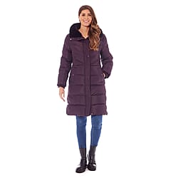  Padded Puffer Jacket with Faux Fur Hood Coat - Ruby Red