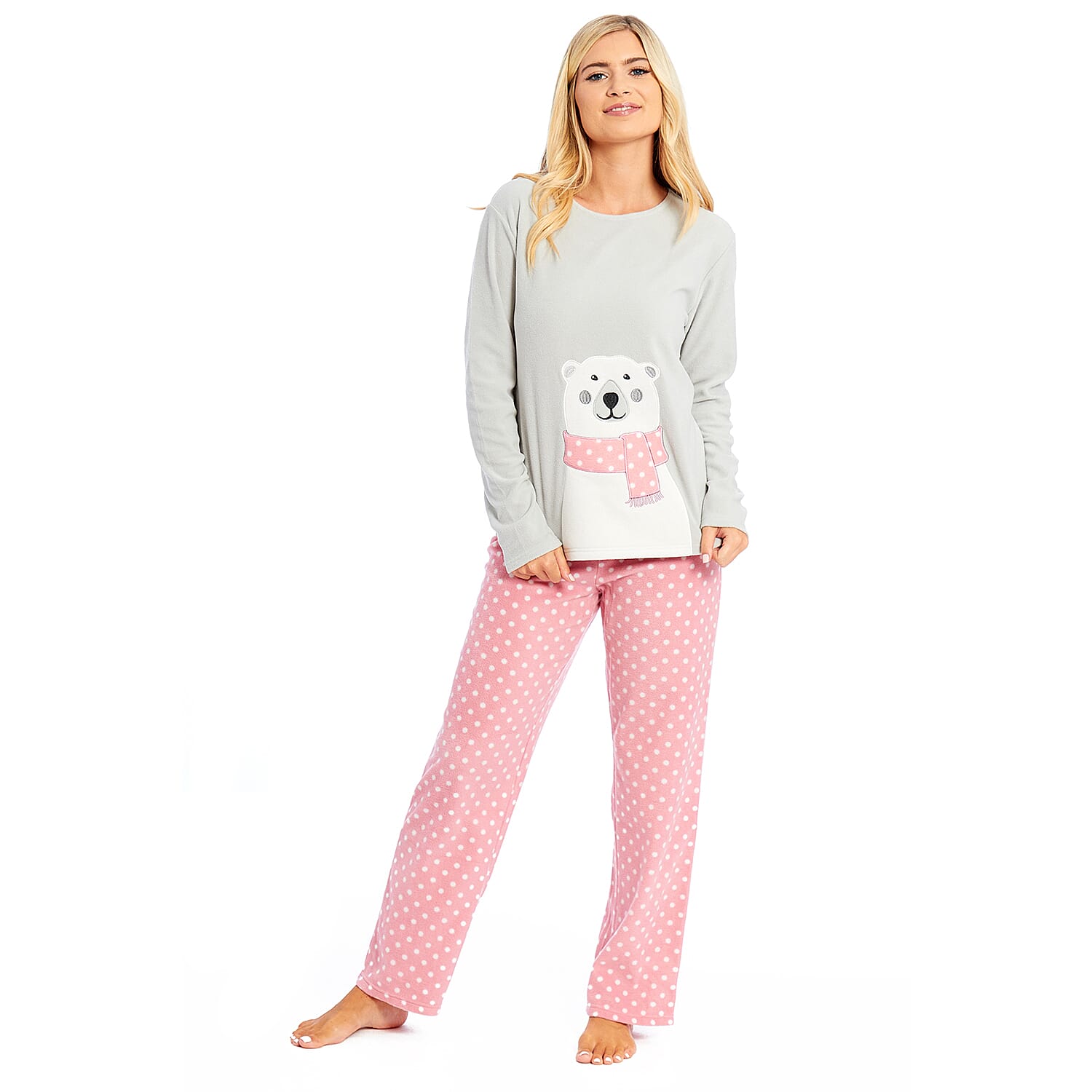 Super Soft Microfleece Pyjama Set (Size S) - Grey & Pink