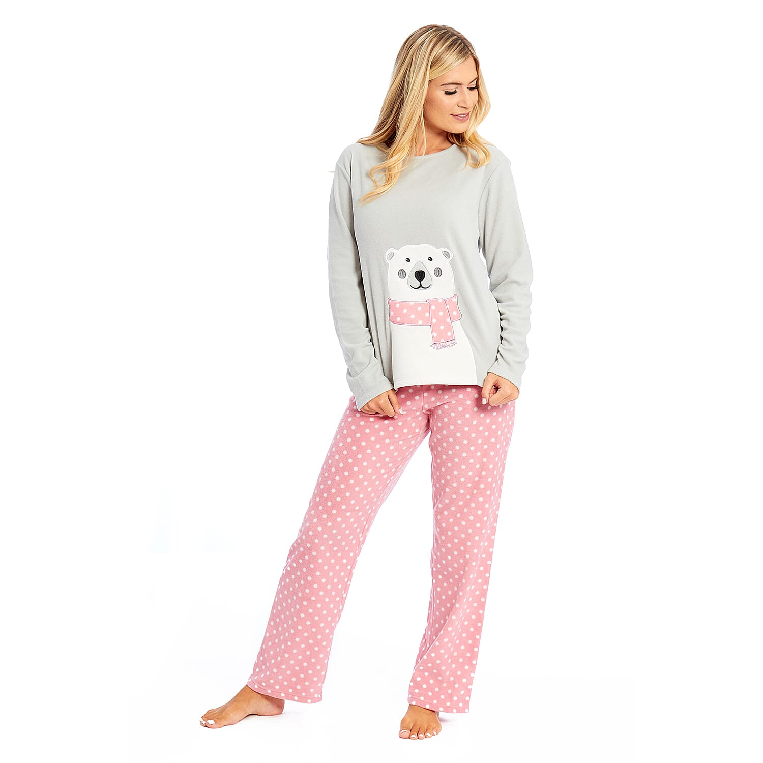 Super Soft Microfleece Pyjama Set (Size S) - Grey & Pink