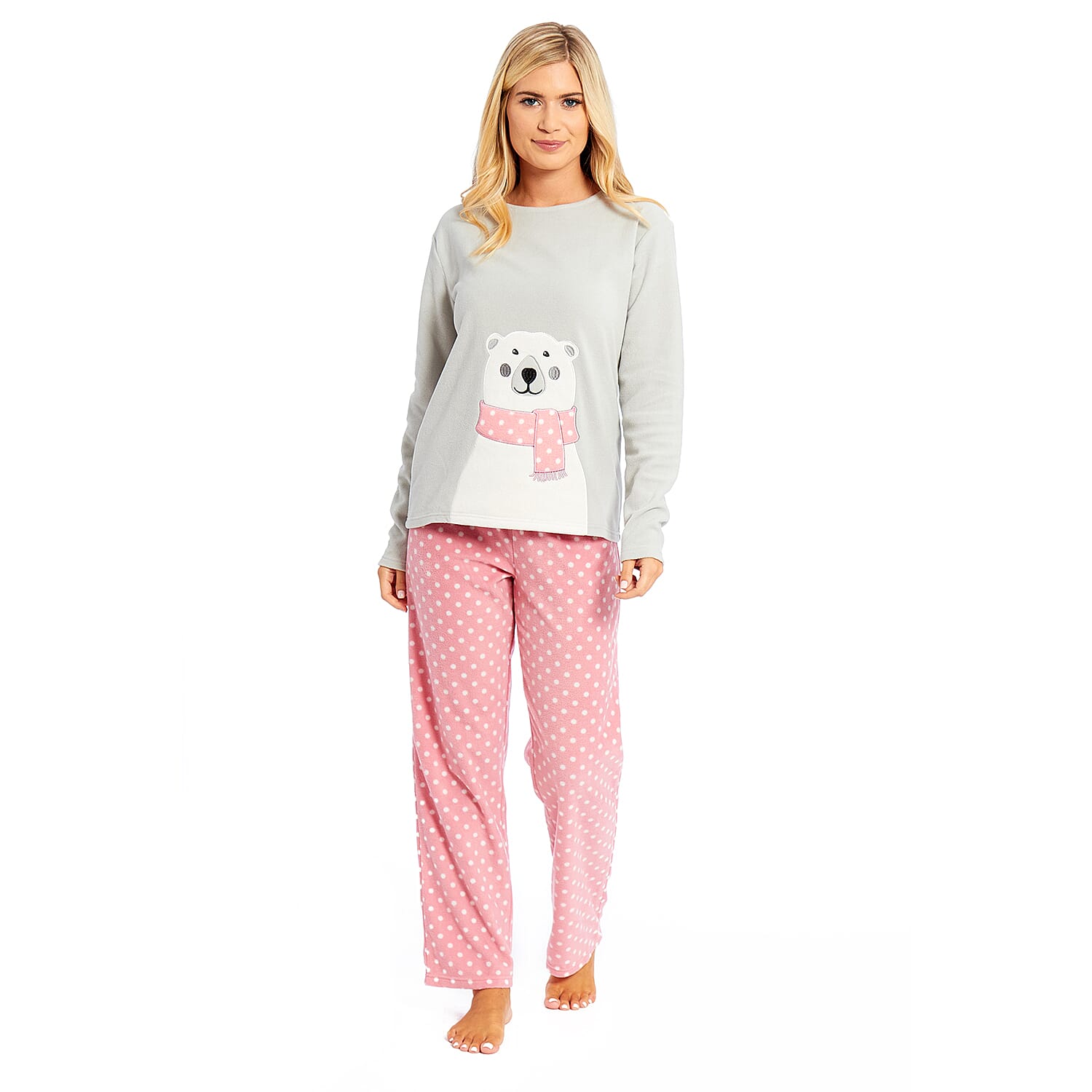 Super Soft Microfleece Pyjama Set (Size M) - Grey & Pink