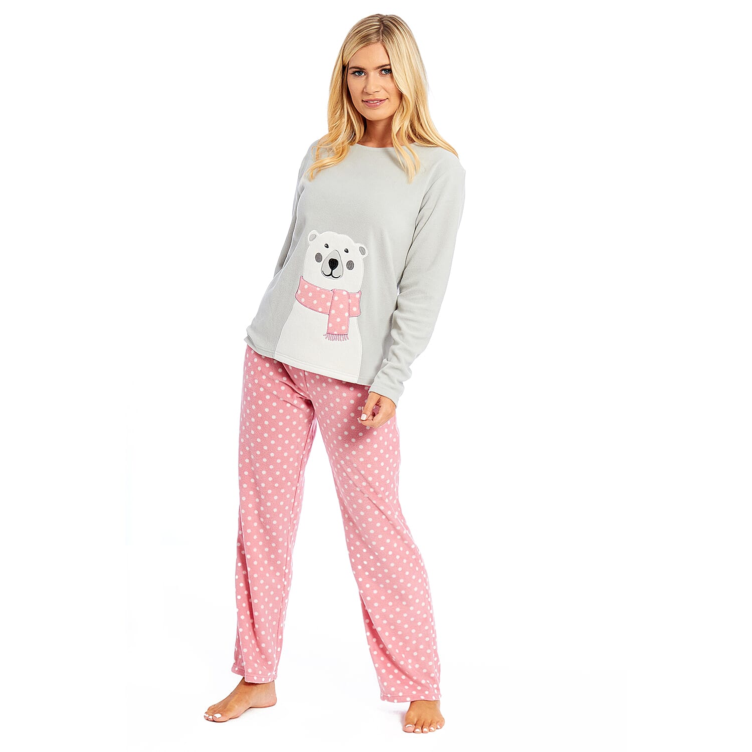 Super Soft Microfleece Pyjama Set (Size M) - Grey & Pink