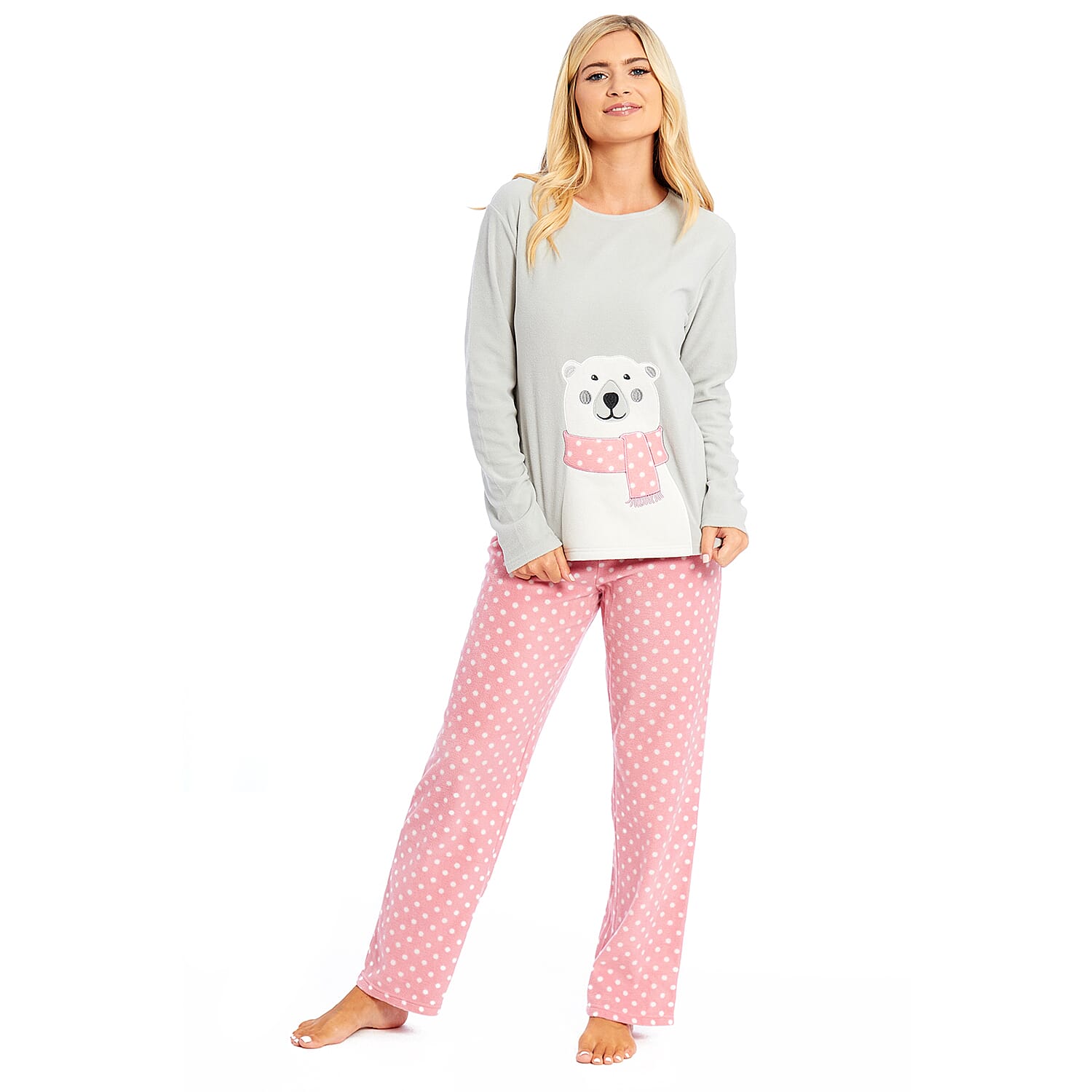 Super Soft Microfleece Pyjama Set (Size M) - Grey & Pink