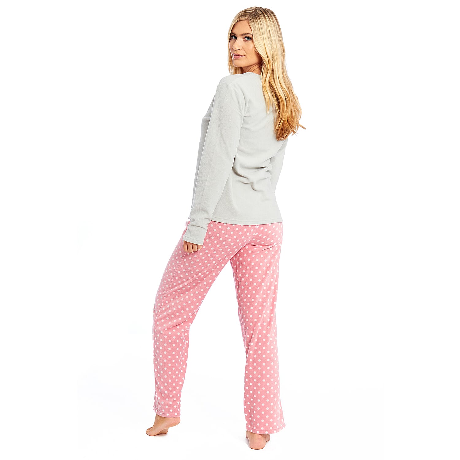 Super Soft Microfleece Pyjama Set (Size M) - Grey & Pink