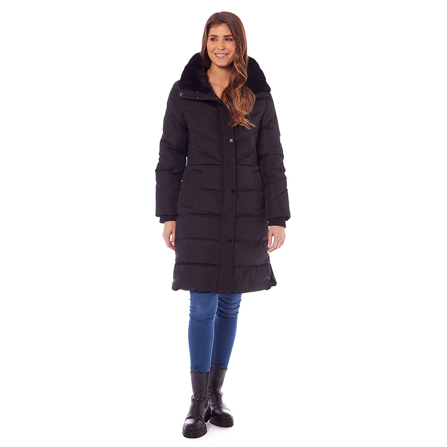 Ladies Padded Jacket With Inner Black Faux Fur Collar (Size 10) - Sienna