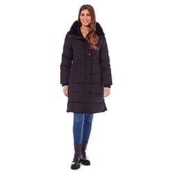  Padded Puffer Jacket with Faux Fur Hood Coat - Ruby Red