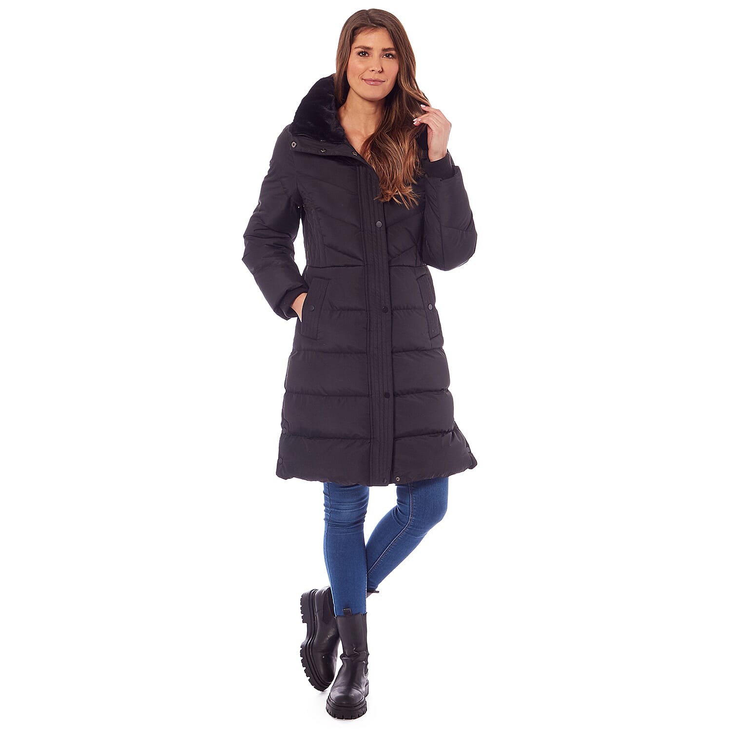 Ladies Padded Jacket With Inner Black Faux Fur Collar (Size 10) - Sienna