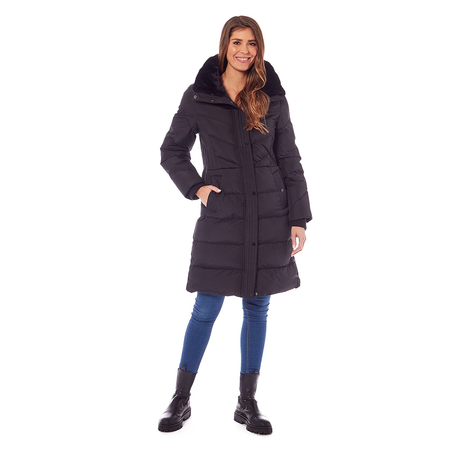 Ladies Padded Jacket With Inner Black Faux Fur Collar (Size 10) - Sienna