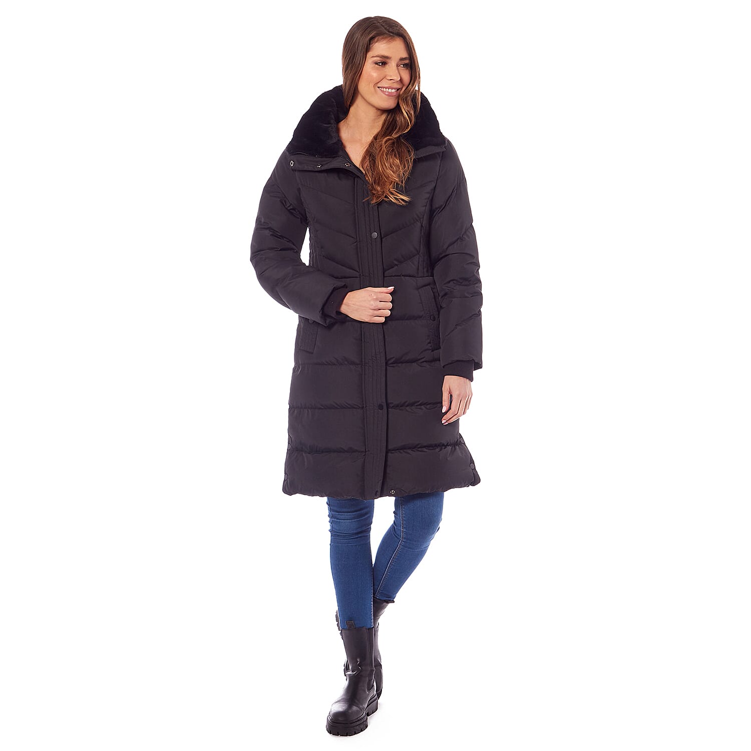 Ladies Padded Jacket With Inner Black Faux Fur Collar (Size 10) - Sienna