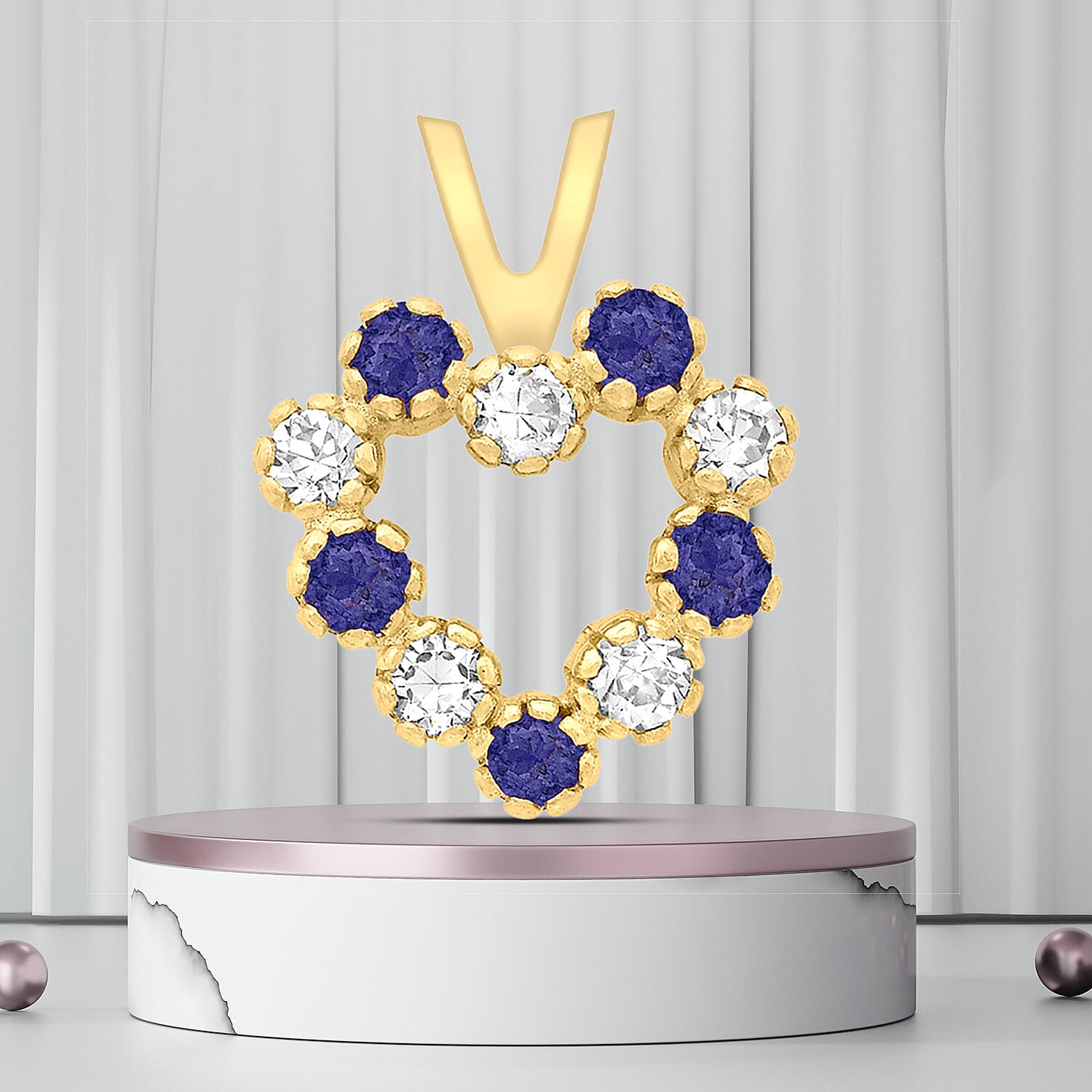 9K Yellow Gold  A   Blue Cubic Zirconia ,  Cubic Zirconia  Pendant 0.10 ct,  Gold Wt. 0.5 Gms  0.100  Ct.