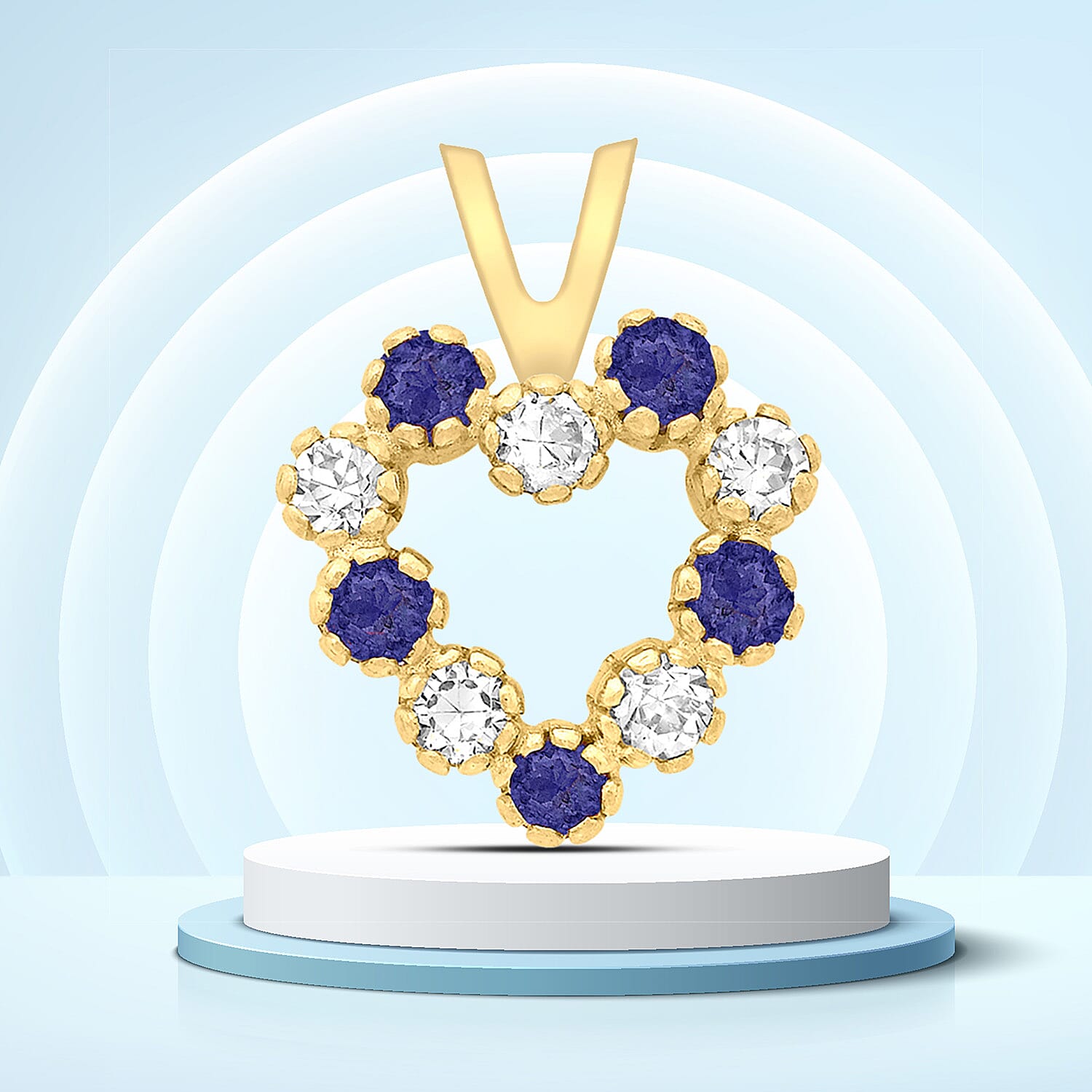 9K Yellow Gold  A   Blue Cubic Zirconia ,  Cubic Zirconia  Pendant 0.10 ct,  Gold Wt. 0.5 Gms  0.100  Ct.