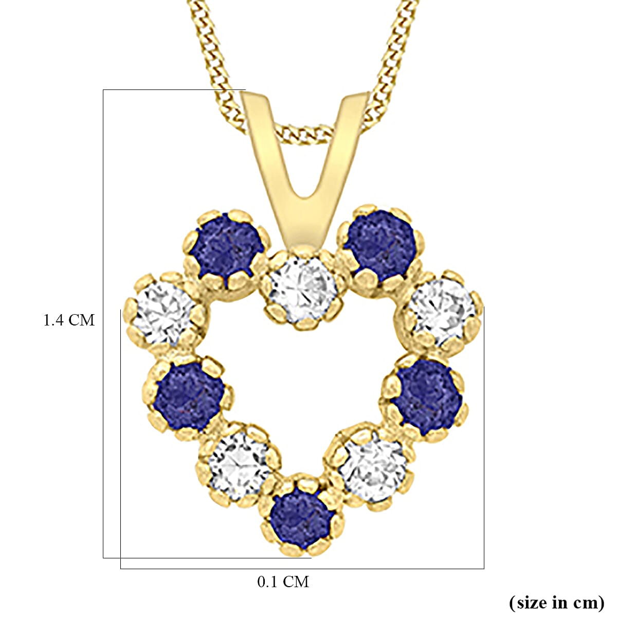 9K Yellow Gold  A   Blue Cubic Zirconia ,  Cubic Zirconia  Pendant 0.10 ct,  Gold Wt. 0.5 Gms  0.100  Ct.