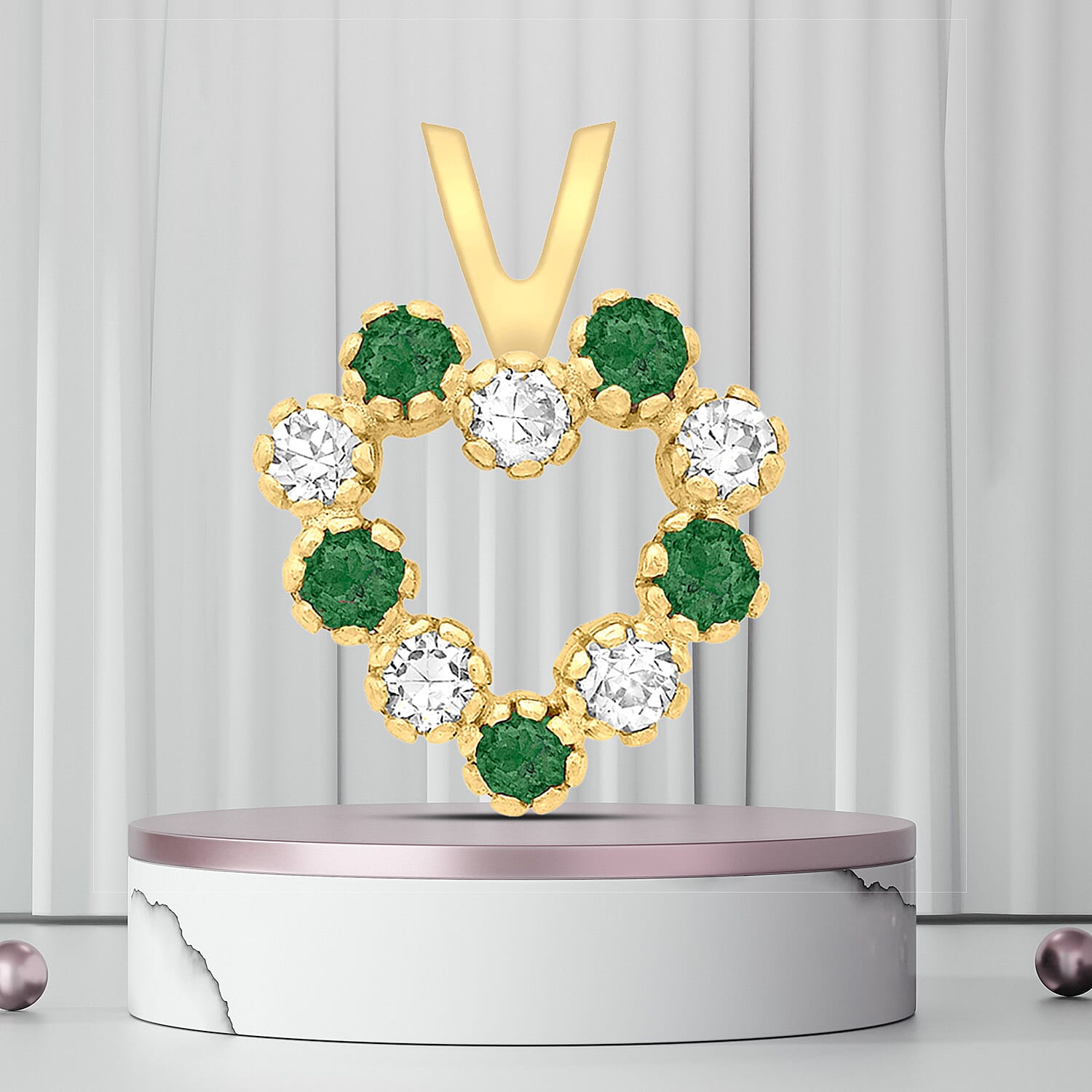 9K Yellow Gold  A   Green Cubic Zirconia ,  Cubic Zirconia  Pendant 0.10 ct,  Gold Wt. 0.5 Gms  0.100  Ct.