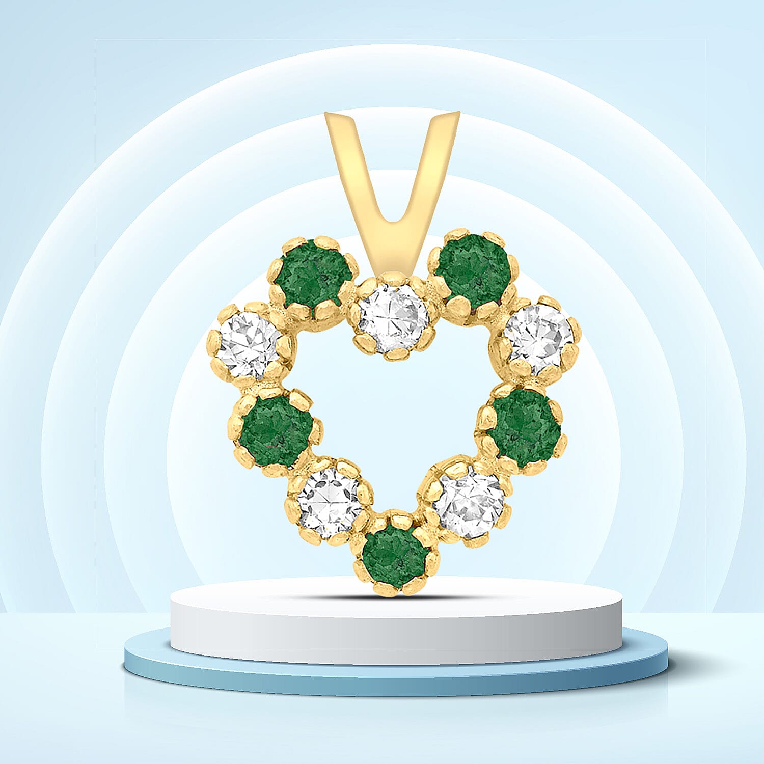 9K Yellow Gold  A   Green Cubic Zirconia ,  Cubic Zirconia  Pendant 0.10 ct,  Gold Wt. 0.5 Gms  0.100  Ct.