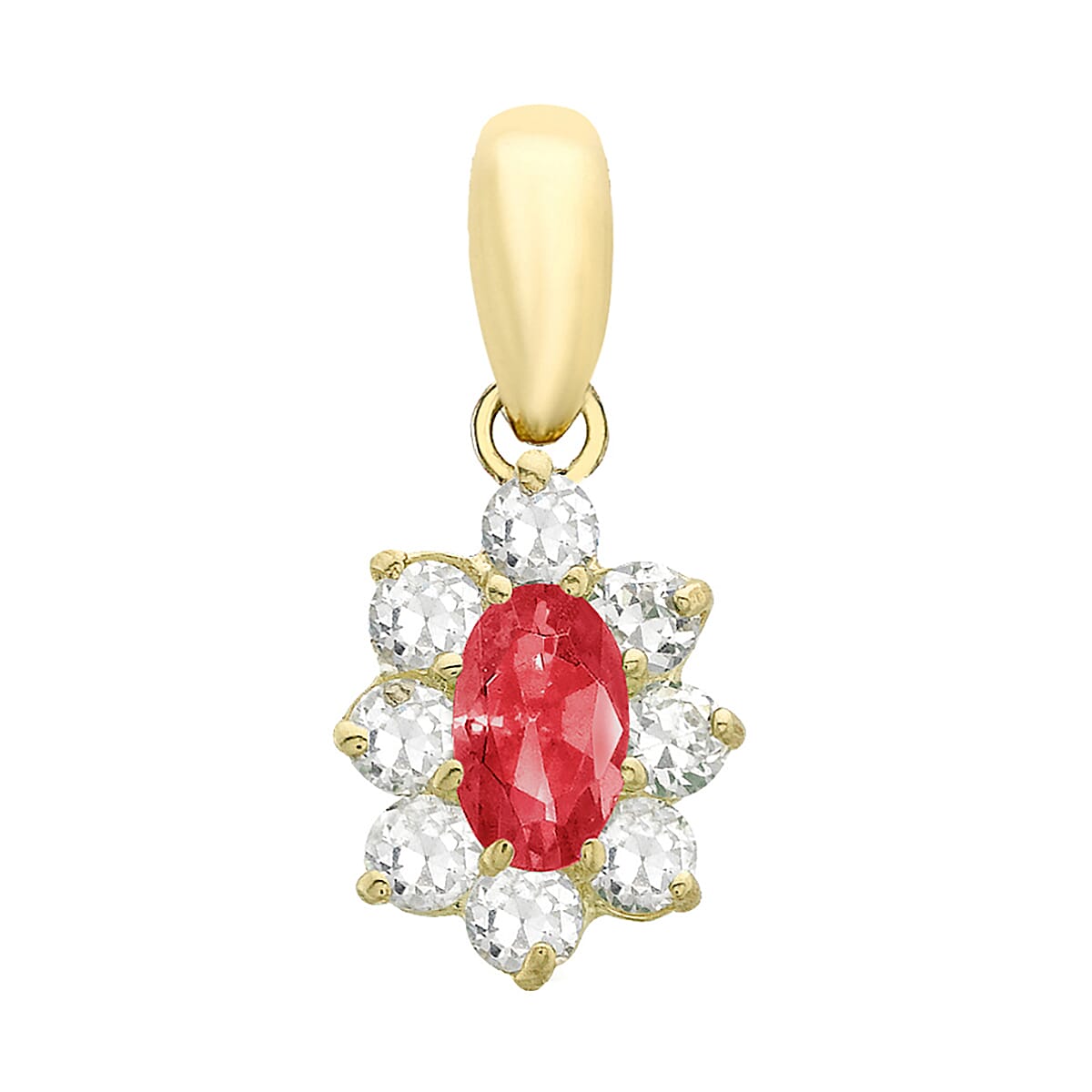 9K Yellow Gold  A   Red Cubic Zirconia ,  Cubic Zirconia  Pendant 4.10 ct,  Gold Wt. 0.5 Gms  4.100  Ct.