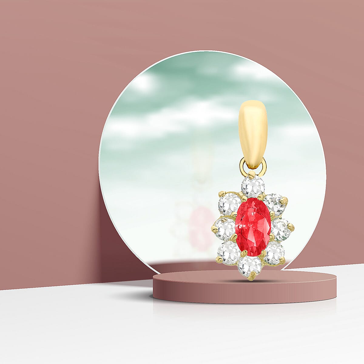 9K Yellow Gold  A   Red Cubic Zirconia ,  Cubic Zirconia  Pendant 4.10 ct,  Gold Wt. 0.5 Gms  4.100  Ct.