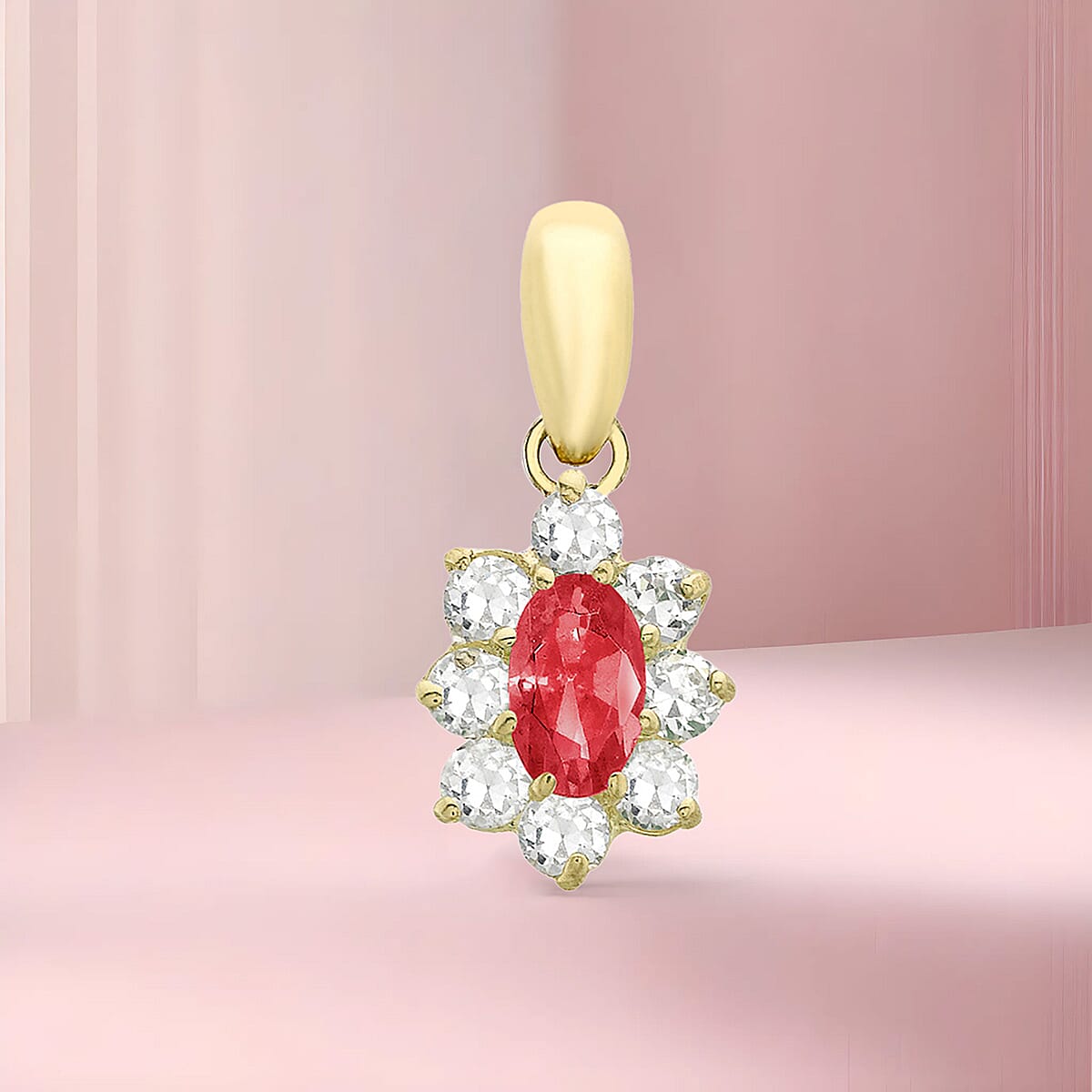 9K Yellow Gold  A   Red Cubic Zirconia ,  Cubic Zirconia  Pendant 4.10 ct,  Gold Wt. 0.5 Gms  4.100  Ct.