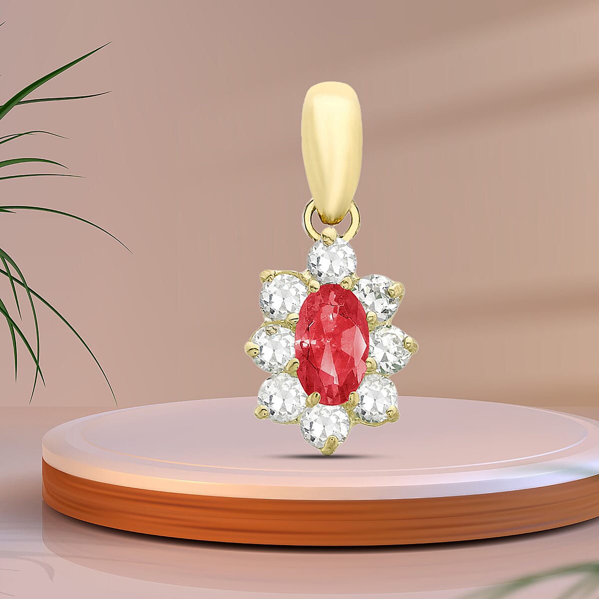 9K Yellow Gold  A   Red Cubic Zirconia ,  Cubic Zirconia  Pendant 4.10 ct,  Gold Wt. 0.5 Gms  4.100  Ct.