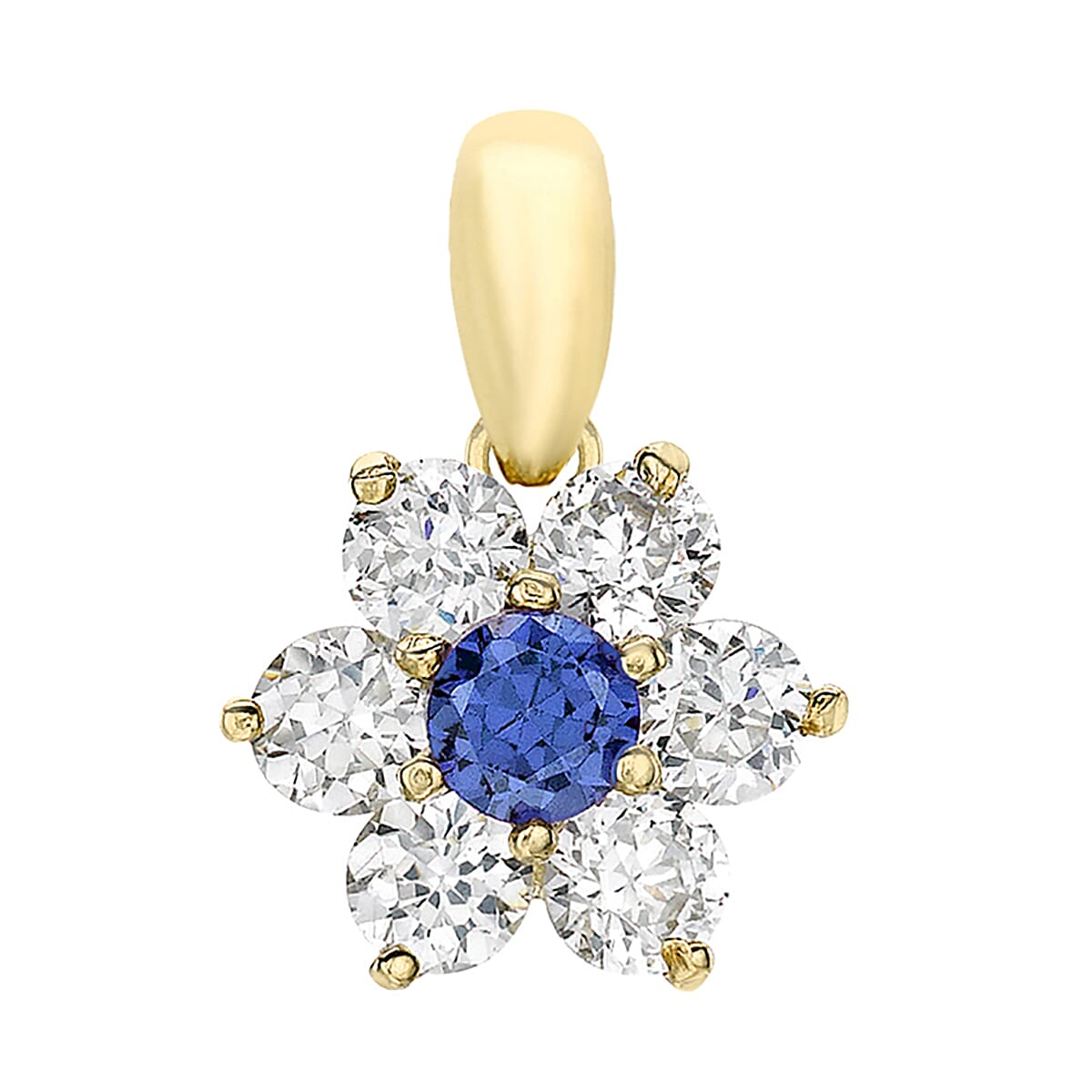 9K Yellow Gold  A   Blue Cubic Zirconia ,  Cubic Zirconia  Pendant 1.54 ct,  Gold Wt. 0.75 Gms  1.540  Ct.