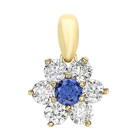9K Yellow Gold A Blue Cubic Zirconia, Cubic Zirconia Halo Pendant 1.54 ct, Gold Wt. 0.75 Gms  1.540  Ct.