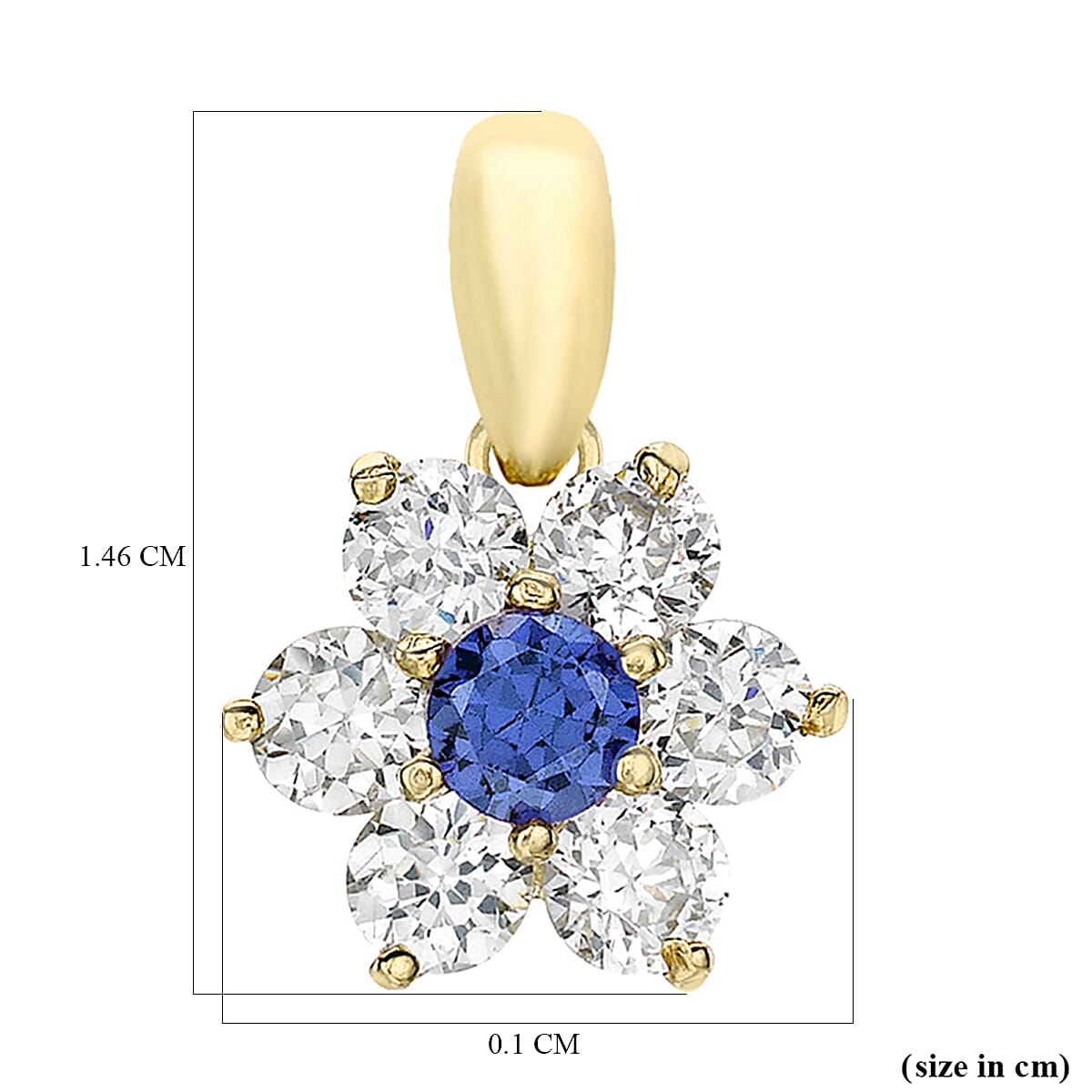 9K Yellow Gold  A   Blue Cubic Zirconia ,  Cubic Zirconia  Pendant 1.54 ct,  Gold Wt. 0.75 Gms  1.540  Ct.