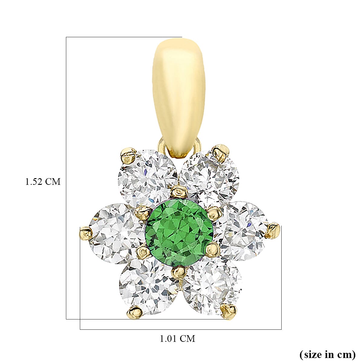 9K Yellow Gold  A   Green Cubic Zirconia ,  Cubic Zirconia  Pendant 1.54 ct,  Gold Wt. 0.75 Gms  1.540  Ct.